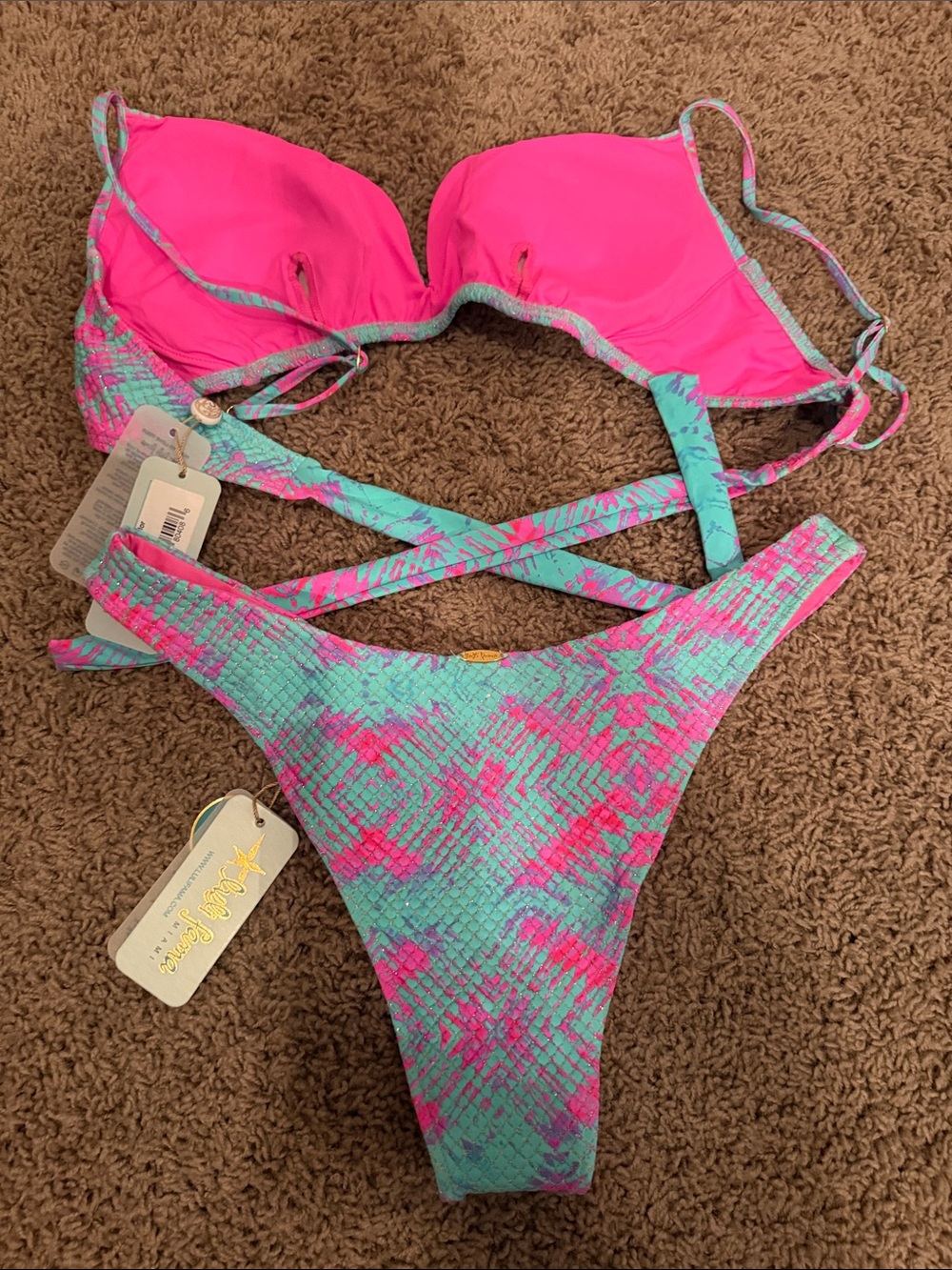Luli fama bikini Pink & Aqua glitter Bikini Set - Picture 4 of 4
